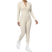 Zipper Front Backless Stitch Full Pants Jumpsuit