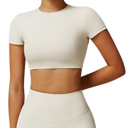 Short Sleeve Workout Crop Top with Open-Back Design