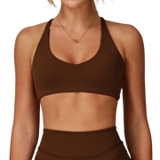 Brown Twist Crossback U-Neck Sports Bra