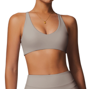 Taupe Twist Crossback U-Neck Sports Bra