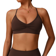Brown Pleated Crisscross Back Sports Bra