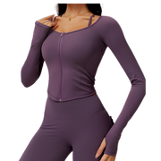 Front Zip Long Sleeve Crop Top