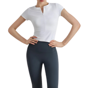 Short Sleeve Fitted Crop Top with Notch Neckline