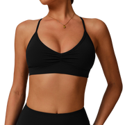 Black Pleated Crisscross Back Sports Bra