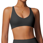 Gray Twist Crossback U-Neck Sports Bra