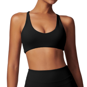 Black Twist Crossback U-Neck Sports Bra