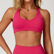 Pink Twist Crossback U-Neck Sports Bra