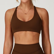 Brown Twist Crossback U-Neck Sports Bra