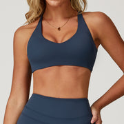 Navy Blue Twist Crossback U-Neck Sports Bra