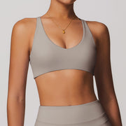 Taupe Twist Crossback U-Neck Sports Bra