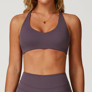 Plum Violet Twist Crossback U-Neck Sports Bra