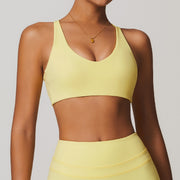 Yellow Twist Crossback U-Neck Sports Bra