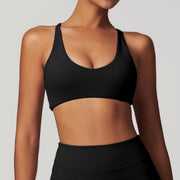 Black Twist Crossback U-Neck Sports Bra