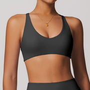Gray Twist Crossback U-Neck Sports Bra