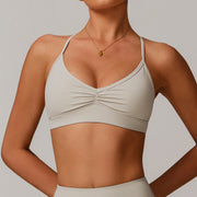 White Pleated Crisscross Back Sports Bra