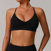 Black Pleated Crisscross Back Sports Bra